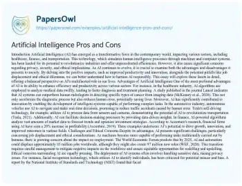 Essay on Artificial Intelligence Pros and Cons