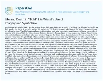 Essay on Life and Death in ‘Night’: Elie Wiesel’s Use of Imagery and Symbolism