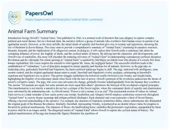 Essay on Animal Farm Summary