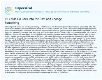 Essay on If i could Go Back into the Past and Change Something