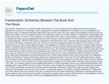 Essay on Frankenstein: Similarities between the Book and the Movie