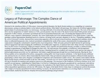 Essay on Legacy of Patronage: the Complex Dance of American Political Appointments