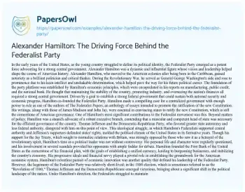 Essay on Alexander Hamilton: the Driving Force Behind the Federalist Party