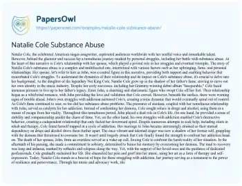 Essay on Natalie Cole Substance Abuse