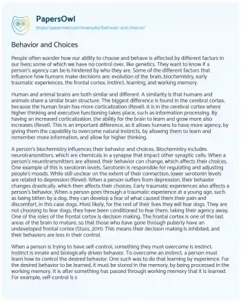 Essay on Behavior and Choices