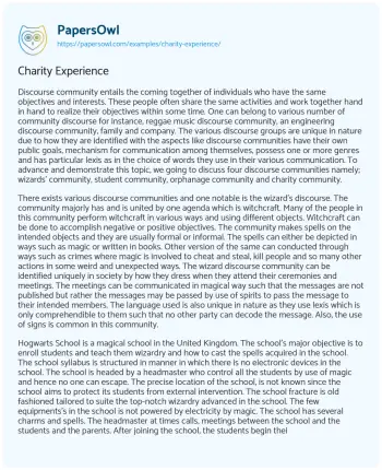 Essay on Charity Experience