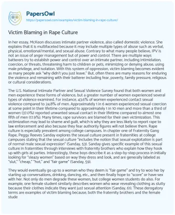 Essay on Victim Blaming in Rape Culture