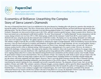 Essay on Economics of Brilliance: Unearthing the Complex Story of Sierra Leone’s Diamonds