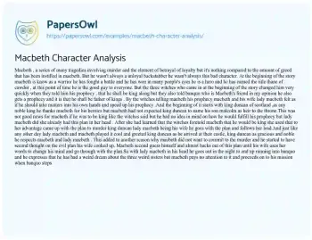 Essay on Macbeth Character Analysis