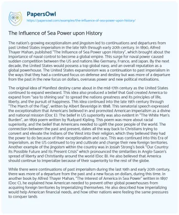 Essay on The Influence of Sea Power Upon History