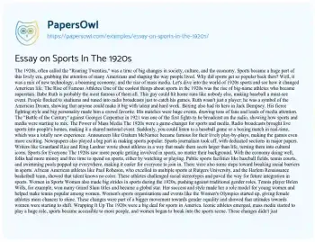 Essay on Essay on Sports in the 1920s