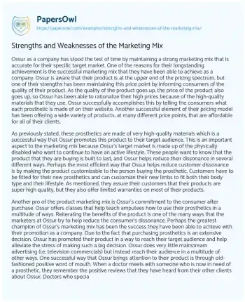 Essay on Strengths and Weaknesses of the Marketing Mix