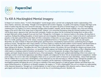 Essay on To Kill a Mockingbird Mental Imagery