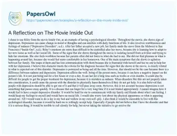 Essay on A Reflection on the Movie Inside out