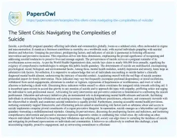 Essay on The Silent Crisis: Navigating the Complexities of Suicide