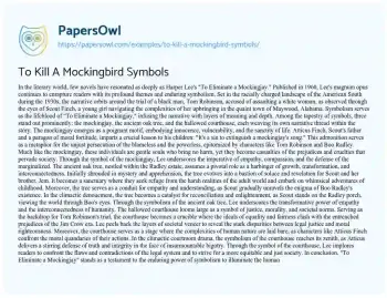 Essay on To Kill a Mockingbird Symbols