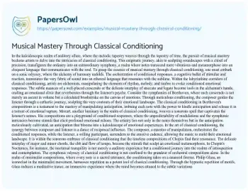 Essay on Musical Mastery through Classical Conditioning