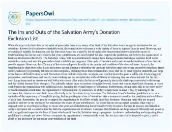 Essay on The Ins and Outs of the Salvation Army’s Donation Exclusion List