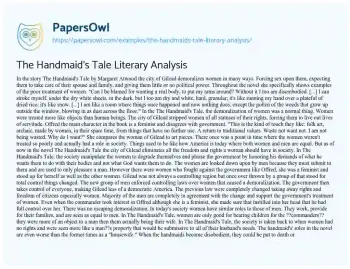 Essay on The Handmaid’s Tale Literary Analysis