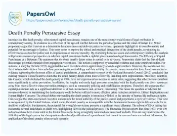 Essay on Death Penalty Persuasive Essay