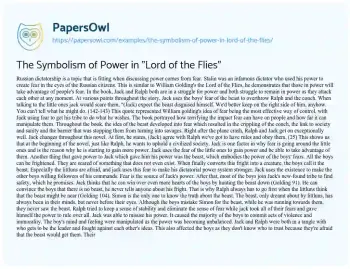 Essay on The Symbolism of Power in “Lord of the Flies”