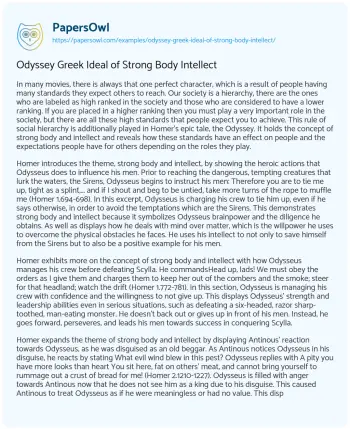 Essay on Odyssey Greek Ideal of Strong Body Intellect