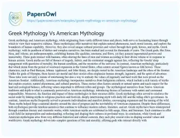 Essay on Greek Mythology Vs American Mythology