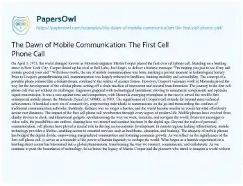 Essay on The Dawn of Mobile Communication: the First Cell Phone Call