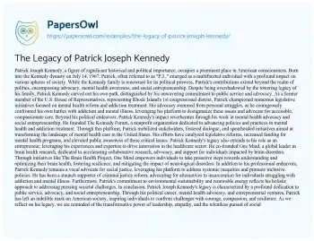 Essay on The Legacy of Patrick Joseph Kennedy