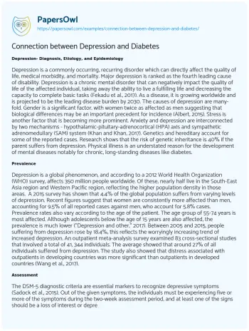 Essay on Connection between Depression and Diabetes