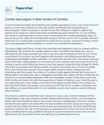 Essay on Zombie Apocalypse: a New Version of Zombies