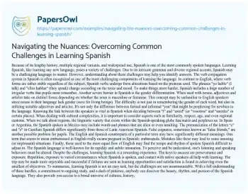 Essay on Navigating the Nuances: Overcoming Common Challenges in Learning Spanish