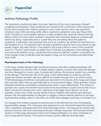 Essay on Asthma Pathology Profile