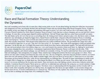 Essay on Race and Racial Formation Theory: Understanding the Dynamics