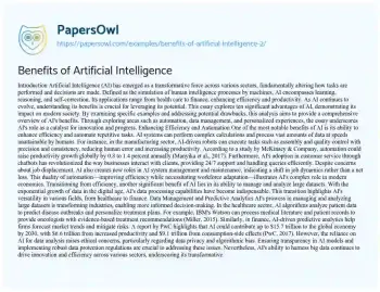 Essay on Benefits of Artificial Intelligence