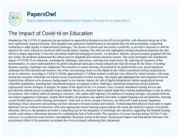 Essay on The Impact of Covid-19 on Education