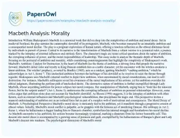 Essay on Macbeth Analysis: Morality