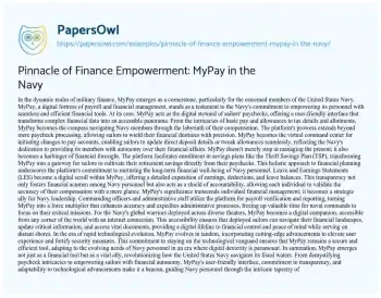 Essay on Pinnacle of Finance Empowerment: MyPay in the Navy