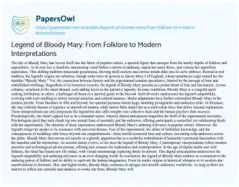 Essay on Legend of Bloody Mary: from Folklore to Modern Interpretations