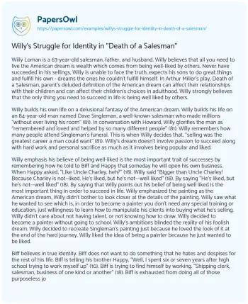 Essay on Willy’s Struggle for Identity in “Death of a Salesman”