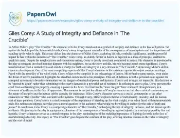 Essay on Giles Corey: a Study of Integrity and Defiance in ‘The Crucible’