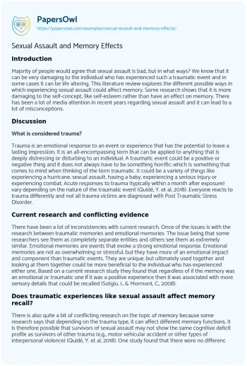 Essay on Sexual Assault and Memory Effects