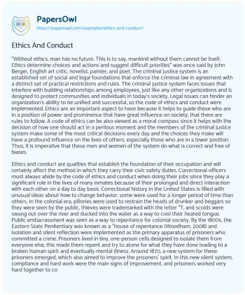 Essay on Ethics and Conduct