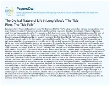 Essay on The Cyclical Nature of Life in Longfellow’s “The Tide Rises, the Tide Falls”