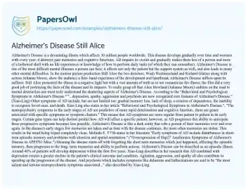 Essay on Alzheimer’s Disease Still Alice