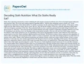 Essay on Decoding Sloth Nutrition: what do Sloths Really Eat?