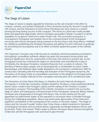 Essay on The Siege of Lisbon