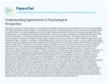 Essay on Understanding Egocentrism: a Psychological Perspective