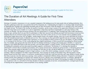 Essay on The Duration of AA Meetings: a Guide for First-Time Attendees