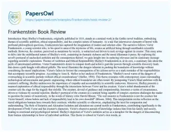 Essay on Frankenstein Book Review